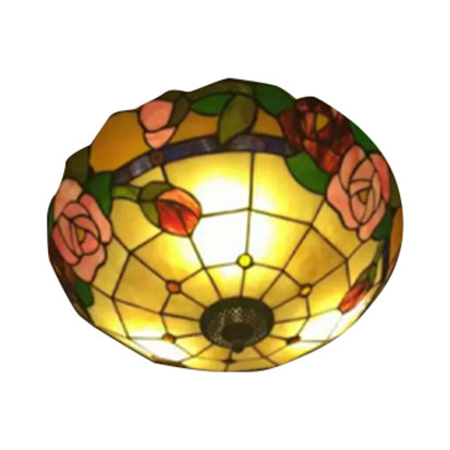 Tiffany Rose Edge Stained Glass Ceiling Lamp for Dining Room