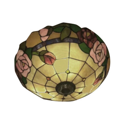 Tiffany Rose Edge Stained Glass Ceiling Lamp for Dining Room