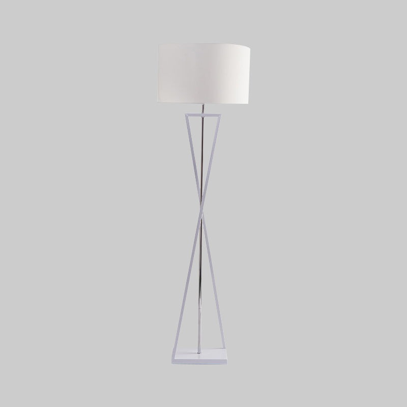 Modern Crossing Line Iron Stand-Up Lamp | 1-Bulb Reading Floor With Drum Shade (White/Black)