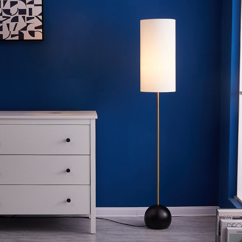 Minimalist Flaxen/Beige 1-Light Standing Floor Lamp With Cylindrical Fabric Shade - Ideal For Living
