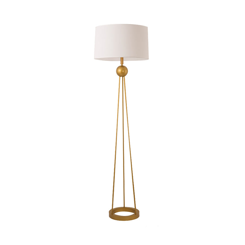 Modernist 1-Light Tripod Floor Lamp In White/Black/Flaxen With Drum Fabric Shade For Living Room