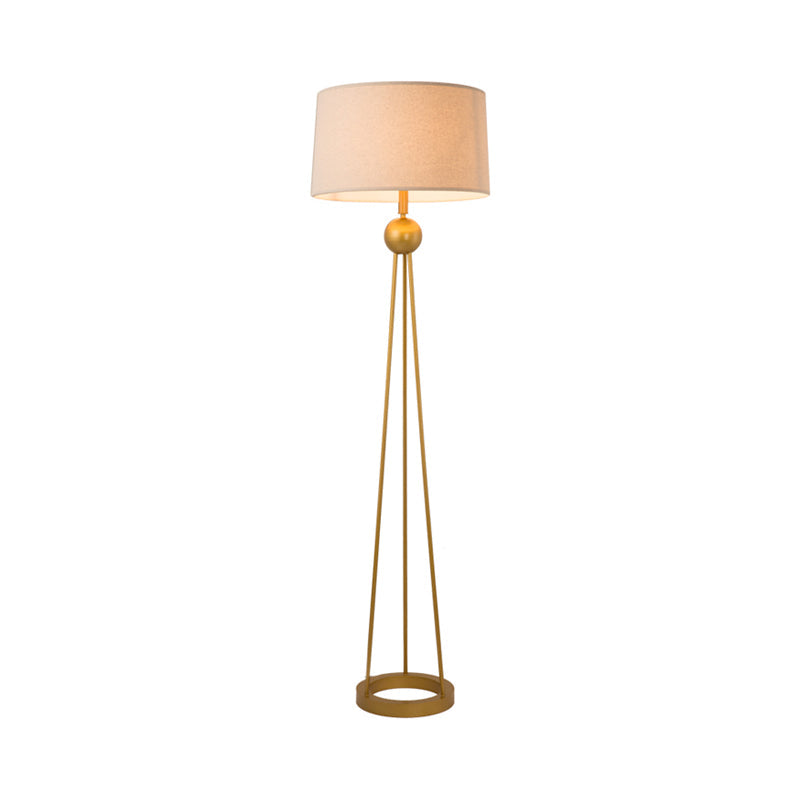 Modernist 1-Light Tripod Floor Lamp In White/Black/Flaxen With Drum Fabric Shade For Living Room