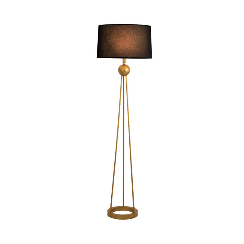 Modernist 1-Light Tripod Floor Lamp In White/Black/Flaxen With Drum Fabric Shade For Living Room