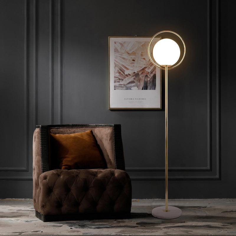 Halo Ring Minimal Metal Floor Lamp With White Glass Shade