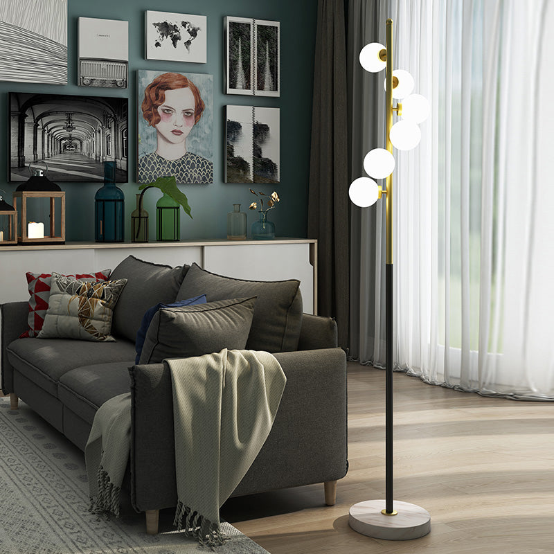 Opal Glass Spiral Design Floor Lamp 6-Head Modernist Stand With Gold-Black Finish