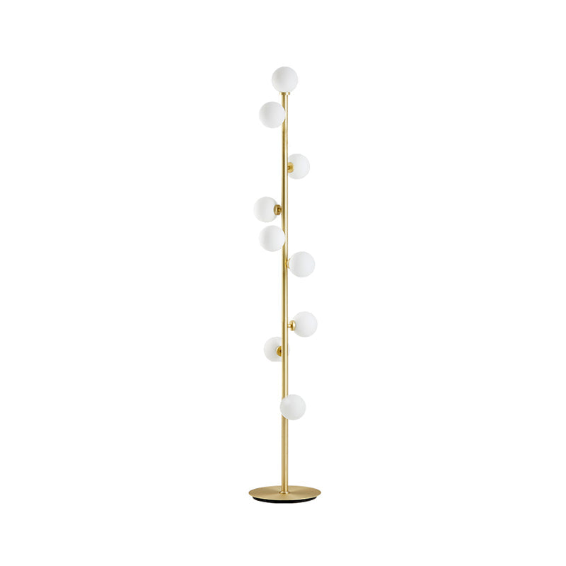Modernism Modo Shade Floor Light - White Glass 9-Head Lamp In Gold For Living Room Reading