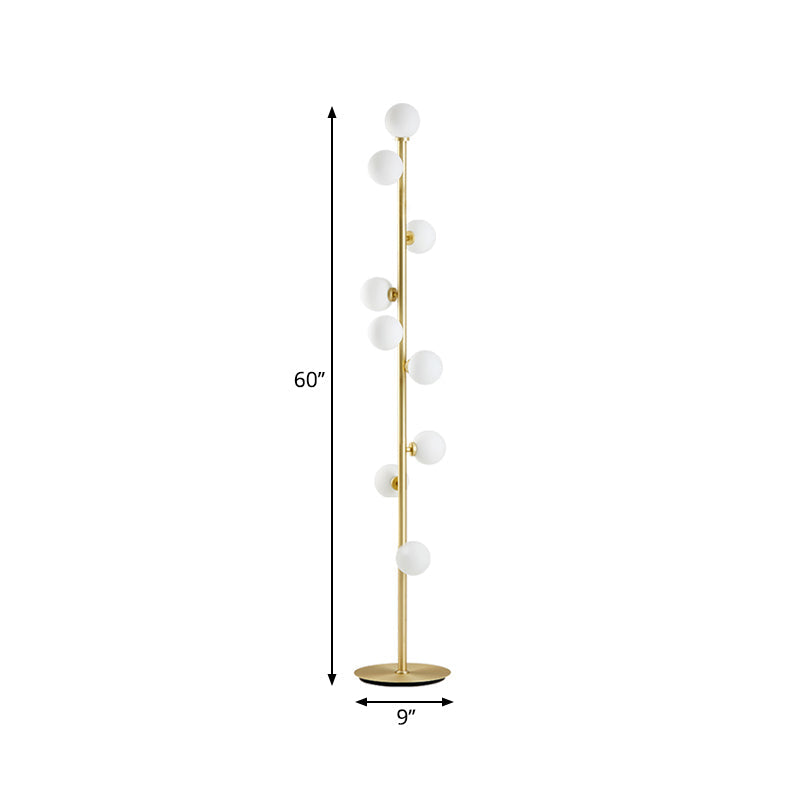 Modernism Modo Shade Floor Light - White Glass 9-Head Lamp In Gold For Living Room Reading