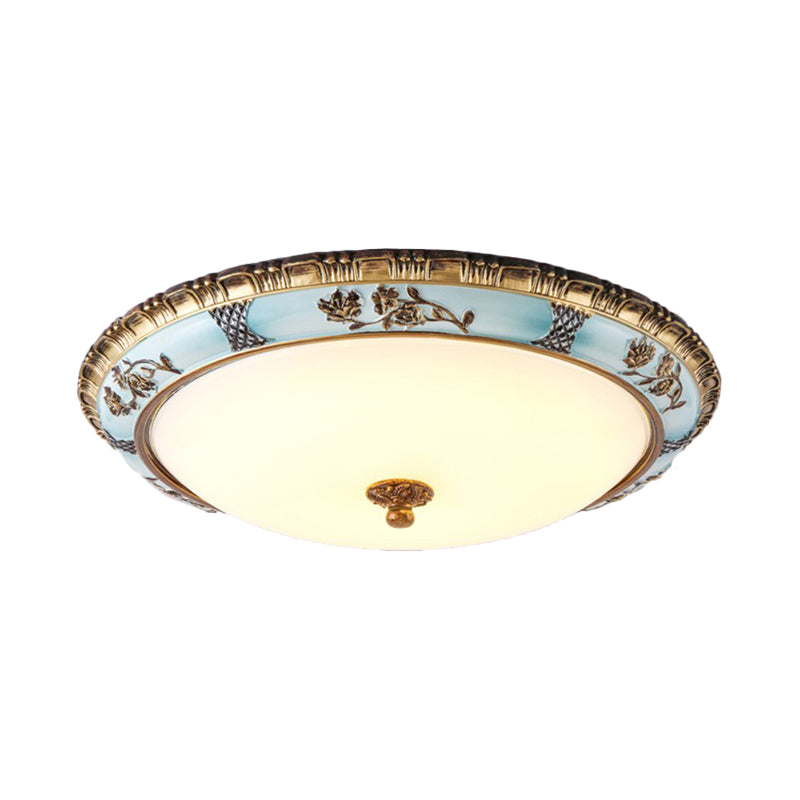 Blue Dome Cream Glass LED Ceiling Mount Lamp - Retro Flush Light Fixture for Dining Room