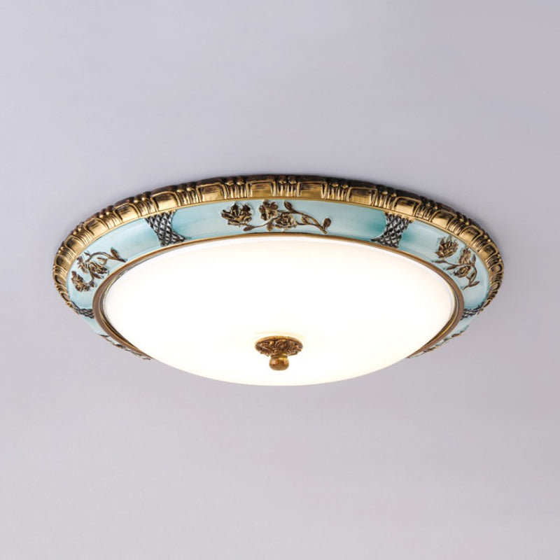 Blue Dome Cream Glass LED Ceiling Mount Lamp - Retro Flush Light Fixture for Dining Room