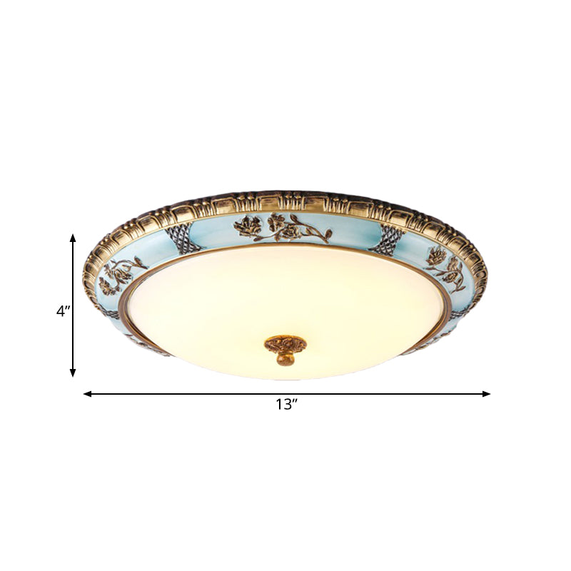 Blue Dome Cream Glass LED Ceiling Mount Lamp - Retro Flush Light Fixture for Dining Room