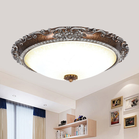 Rustic Red Brown Flush Mount LED Ceiling Light with Frosted Glass Bowl Shade - Ideal for Living Room