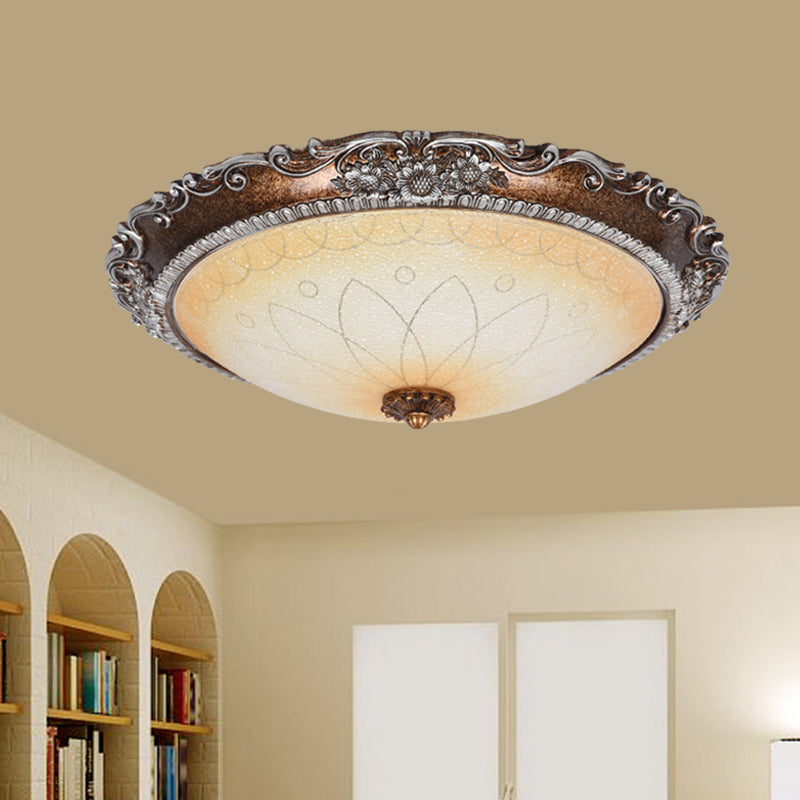 Plafonnier LED rustique rouge-brun encastré avec abat-jour en verre dépoli - Idéal pour le salon