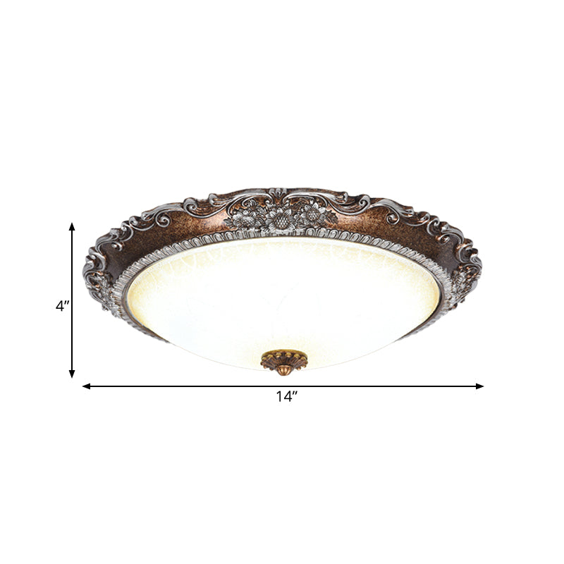 Plafonnier LED rustique rouge-brun encastré avec abat-jour en verre dépoli - Idéal pour le salon