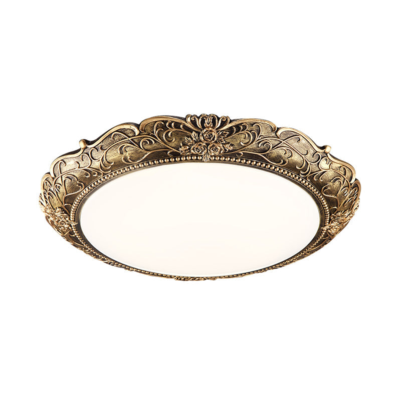 Farmhouse Resin Brass LED Flush Mounted Ceiling Light with Embossed Rose Trim, 18.5"/21" Diameter