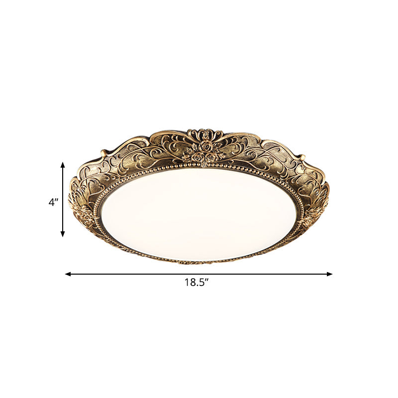 Farmhouse Resin Brass LED Flush Mounted Ceiling Light with Embossed Rose Trim, 18.5"/21" Diameter