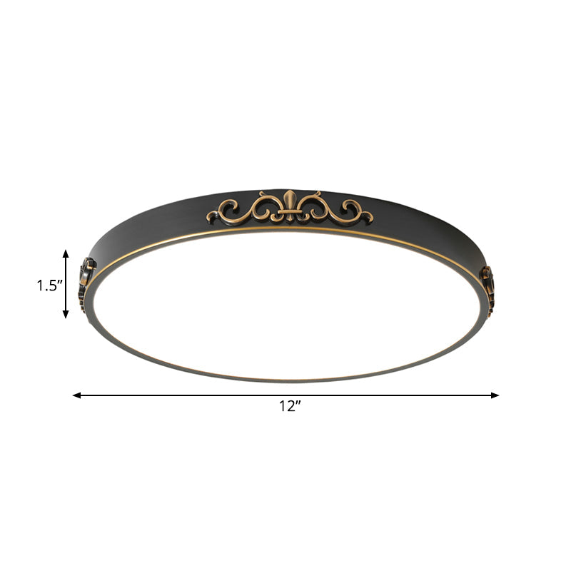 Ultrathin Round LED Flush Mount Ceiling Light - Minimalistic Black Metal Design
