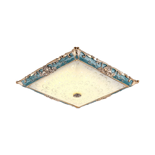Green Led Flush Mount Ceiling Light With White Glass - Traditional Square Fixture 16/19.5 Width
