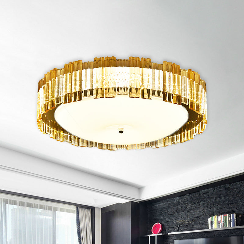 Contemporary Chrome Drum Flushmount Light with K9 Crystal Rectangle LED Fixture