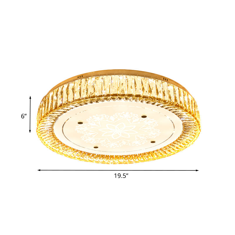 Clear Crystal Led Drum Flush Mount Light | Modern Chrome Ceiling Lamp For Bedroom