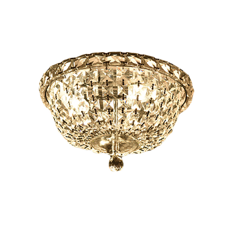 Modernist Crystal Ceiling Light Fixture - 3 Heads, Flush Mount, Bowl Shade