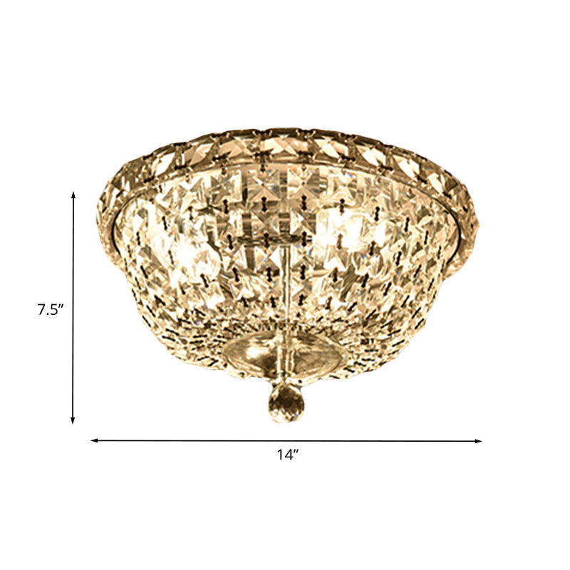 Modernist Crystal Ceiling Light Fixture - 3 Heads, Flush Mount, Bowl Shade
