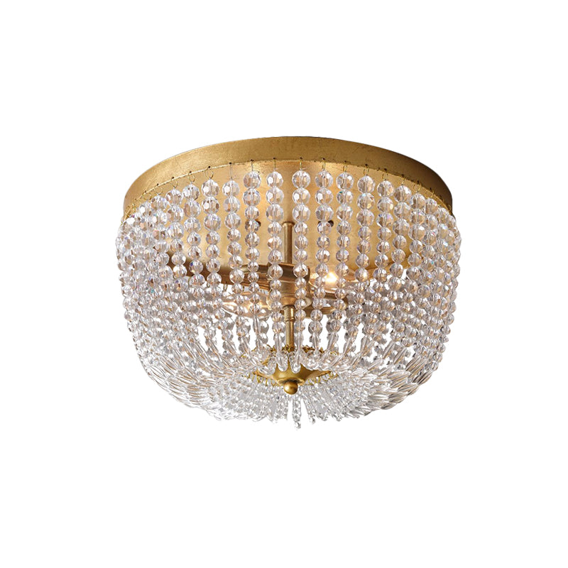 Modern Crystal Flush Ceiling Light with Gold Finish and 3 Bulbs