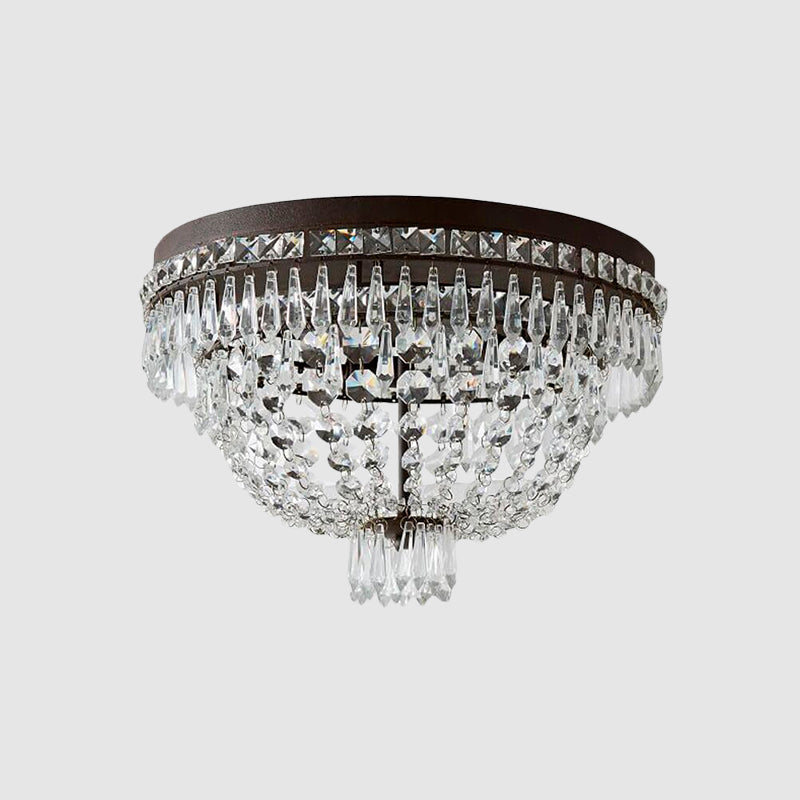 Traditional 3-Head Crystal Strand Basket Flushmount Ceiling Lamp in Black