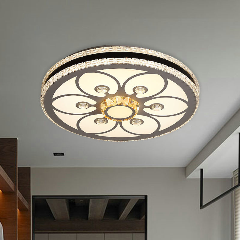 Modern LED Crystal Block Circle Ceiling Light with Four-Leaf Clover/Flower Pattern in Chrome