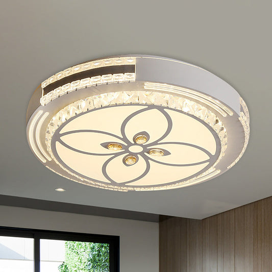 Modern LED Crystal Block Circle Ceiling Light with Four-Leaf Clover/Flower Pattern in Chrome