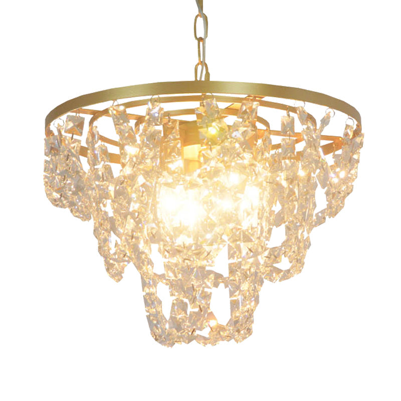 Lustre nordique doré avec prismes en cristal biseautés - Suspension à chaîne, 3 lumières