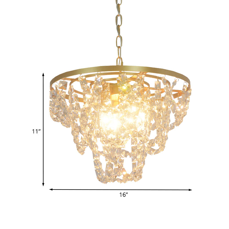 Lustre nordique doré avec prismes en cristal biseautés - Suspension à chaîne, 3 lumières