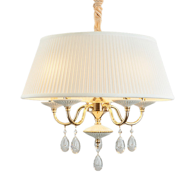 Lustre suspendu minimaliste en tissu avec des gouttes de cristal