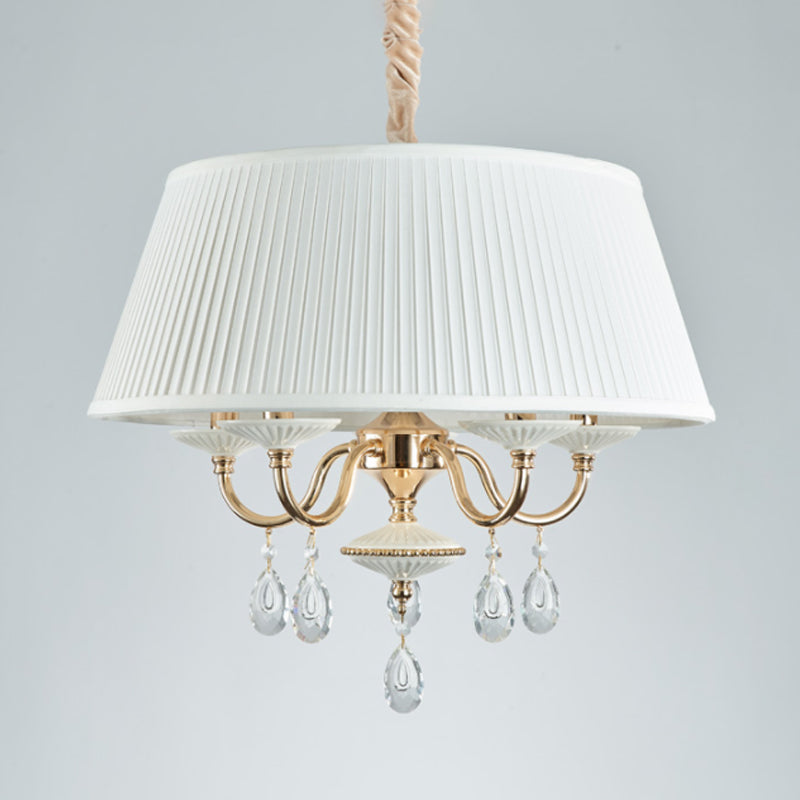Lustre suspendu minimaliste en tissu avec des gouttes de cristal
