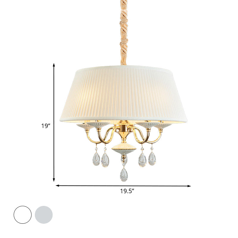 Lustre suspendu minimaliste en tissu avec des gouttes de cristal