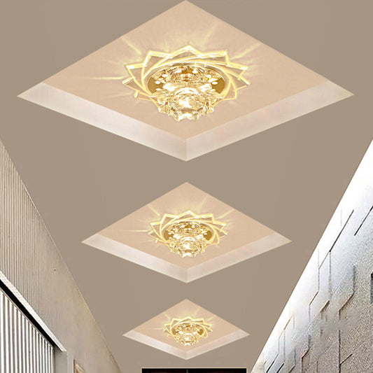 Modern LED Crystal Glass Lotus Ceiling Pendant Light - Flush-Mount Fixture