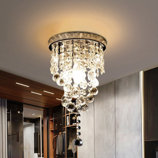 Modern Cylindrical Crystal Flush Mount Ceiling Light Fixture