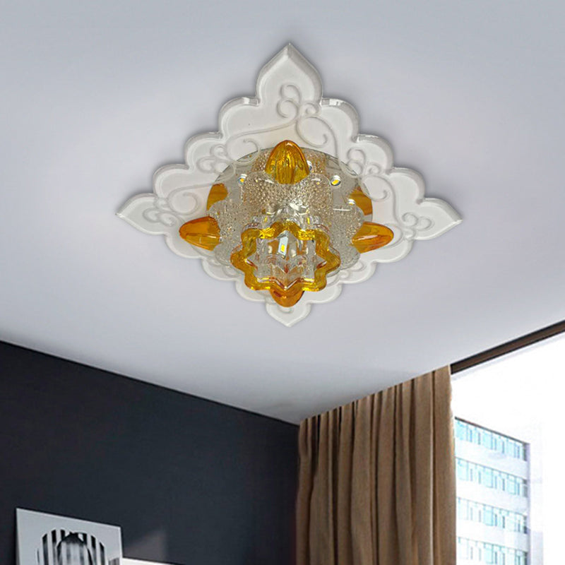 Contemporary LED Amber Beveled Glass Crystal Floral Flushmount Balcony Ceiling Light Fixture