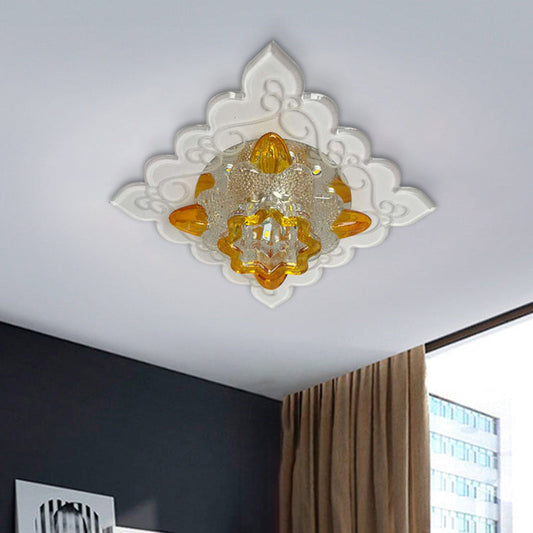 Contemporary LED Amber Beveled Glass Crystal Floral Flushmount Balcony Ceiling Light Fixture