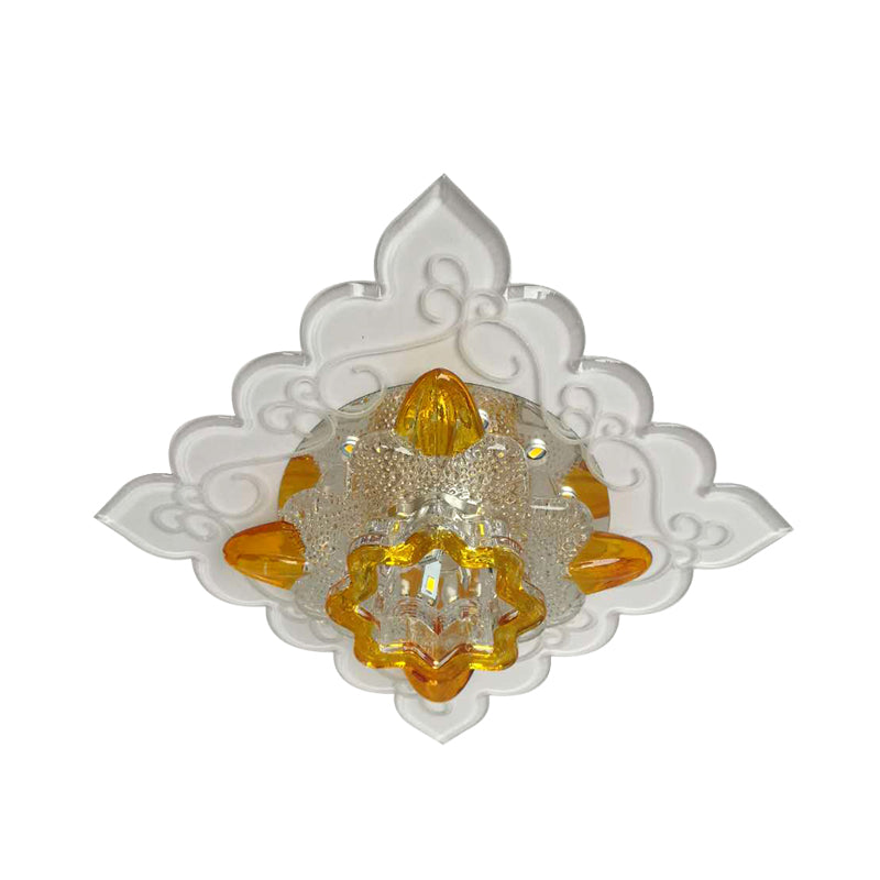 Contemporary LED Amber Beveled Glass Crystal Floral Flushmount Balcony Ceiling Light Fixture