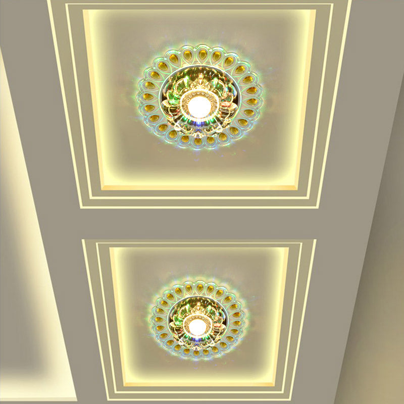 Nordic Blossoms Led Ceiling Light With Faceted Clear Glass For Corridor
