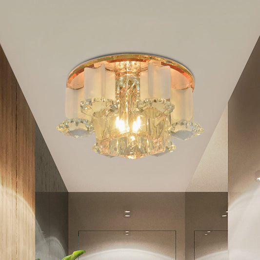 Hexagon LED Crystal Flushmount: Modern Close to Ceiling Lighting for Halls - Tan