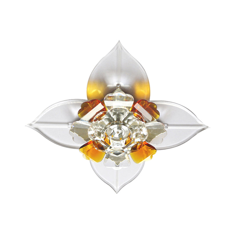 Tan LED Crystal Flushmount Ceiling Lamp – Minimalist Flower Design