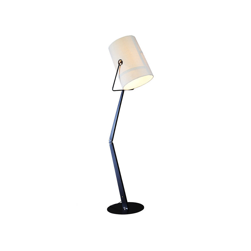 Modernist Swing Arm Barrel Floor Lamp With Metal Stand - Black/White