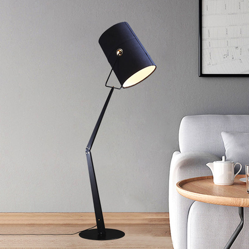 Modernist Swing Arm Barrel Floor Lamp With Metal Stand - Black/White