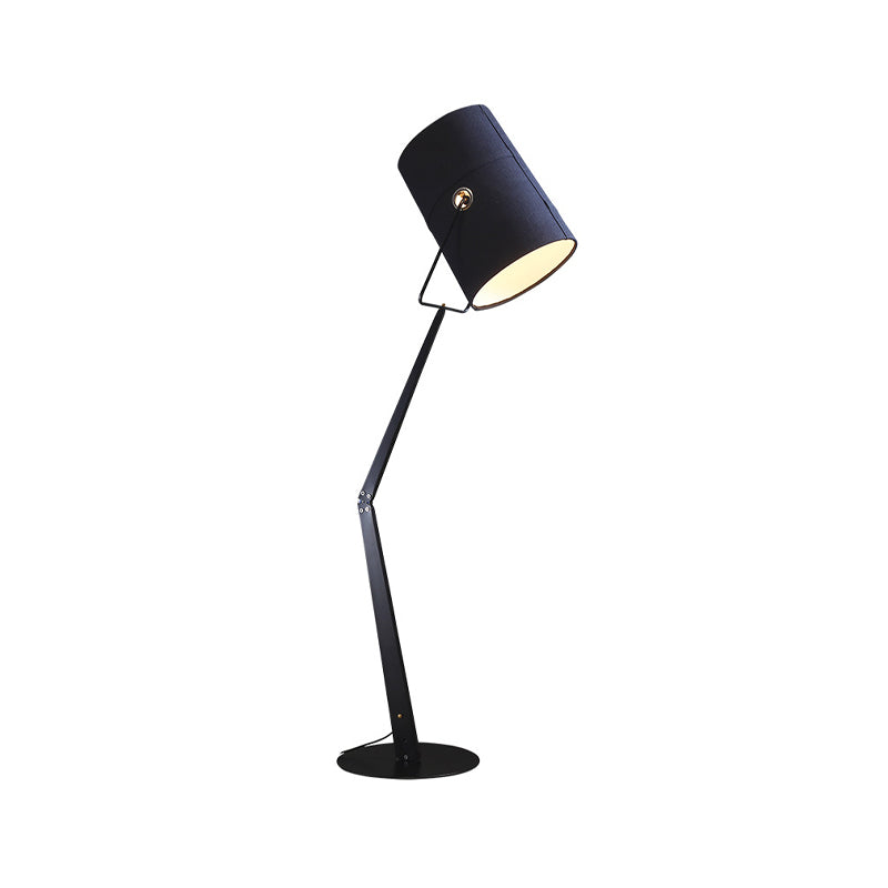 Modernist Swing Arm Barrel Floor Lamp With Metal Stand - Black/White