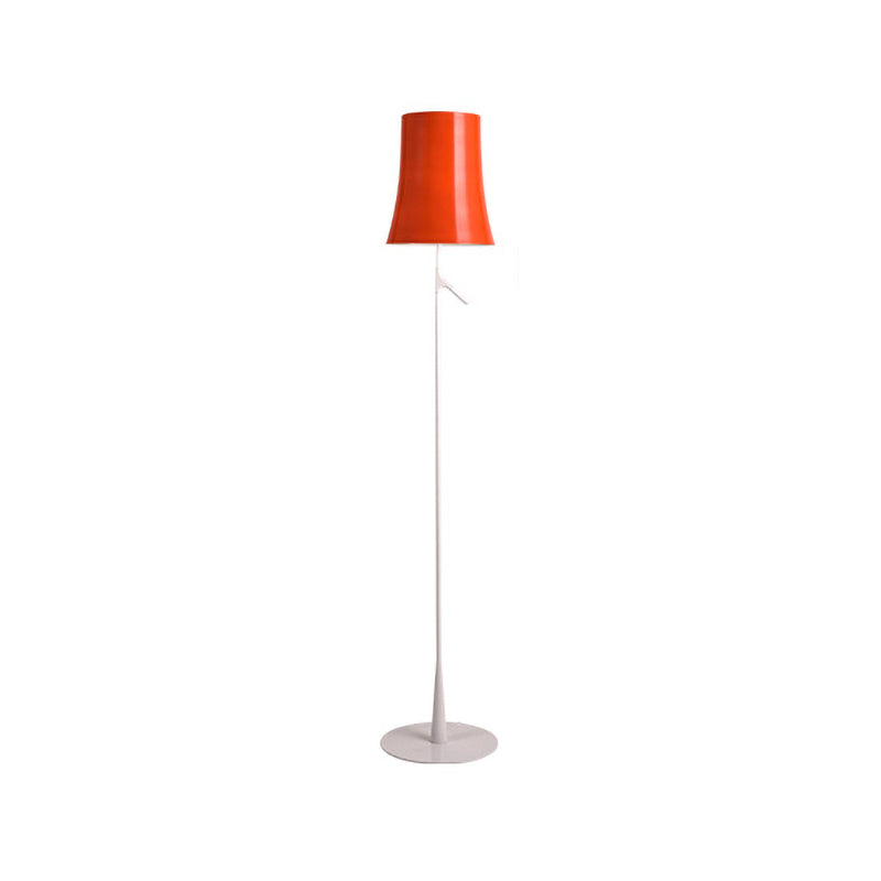Contemporary Metallic Bell-Shaped Floor Lamp - Single Head White/Orange Standing Light For Study