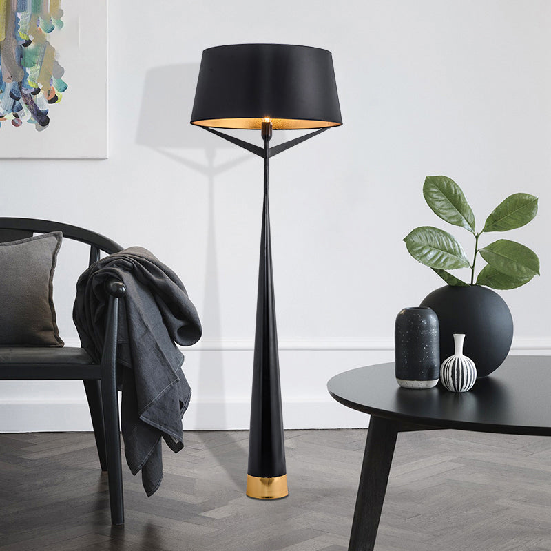 Modern Minimalist Drum Shaped Standing Lamp In Metallic Finish - Bedroom Reading Floor Light