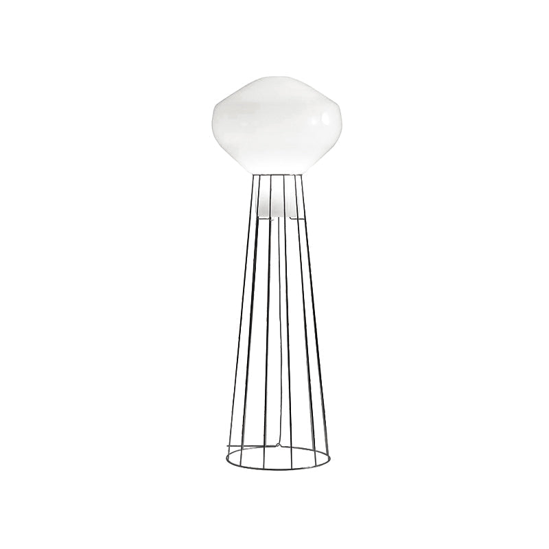 Sleek Black/Rose Gold Geometric Floor Lamp With Dome Cage - Minimalistic Metal Stand Up Light For