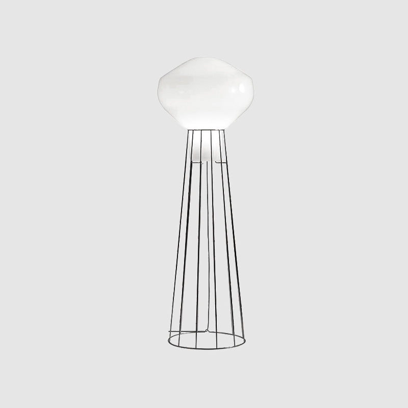Sleek Black/Rose Gold Geometric Floor Lamp With Dome Cage - Minimalistic Metal Stand Up Light For