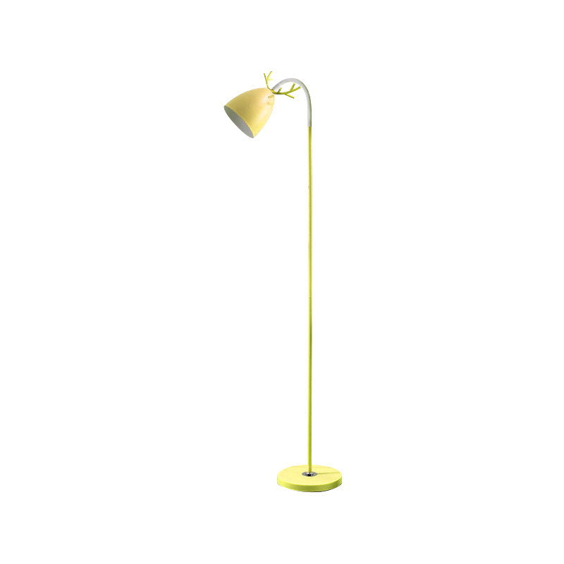 Macaroon Arc Trumpet Shade Floor Lamp In Black/White/Pink With Antler Design - Stylish Metallic
